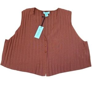 Rachel Zoe Knit Button Up Terracotta Ribbed Vest in Size 3X NWT
